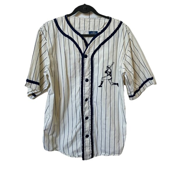 Vintage Raintree Stripe Baseball T-shirt Mens M Button Up Cotton Jersey - Picture 1 of 7